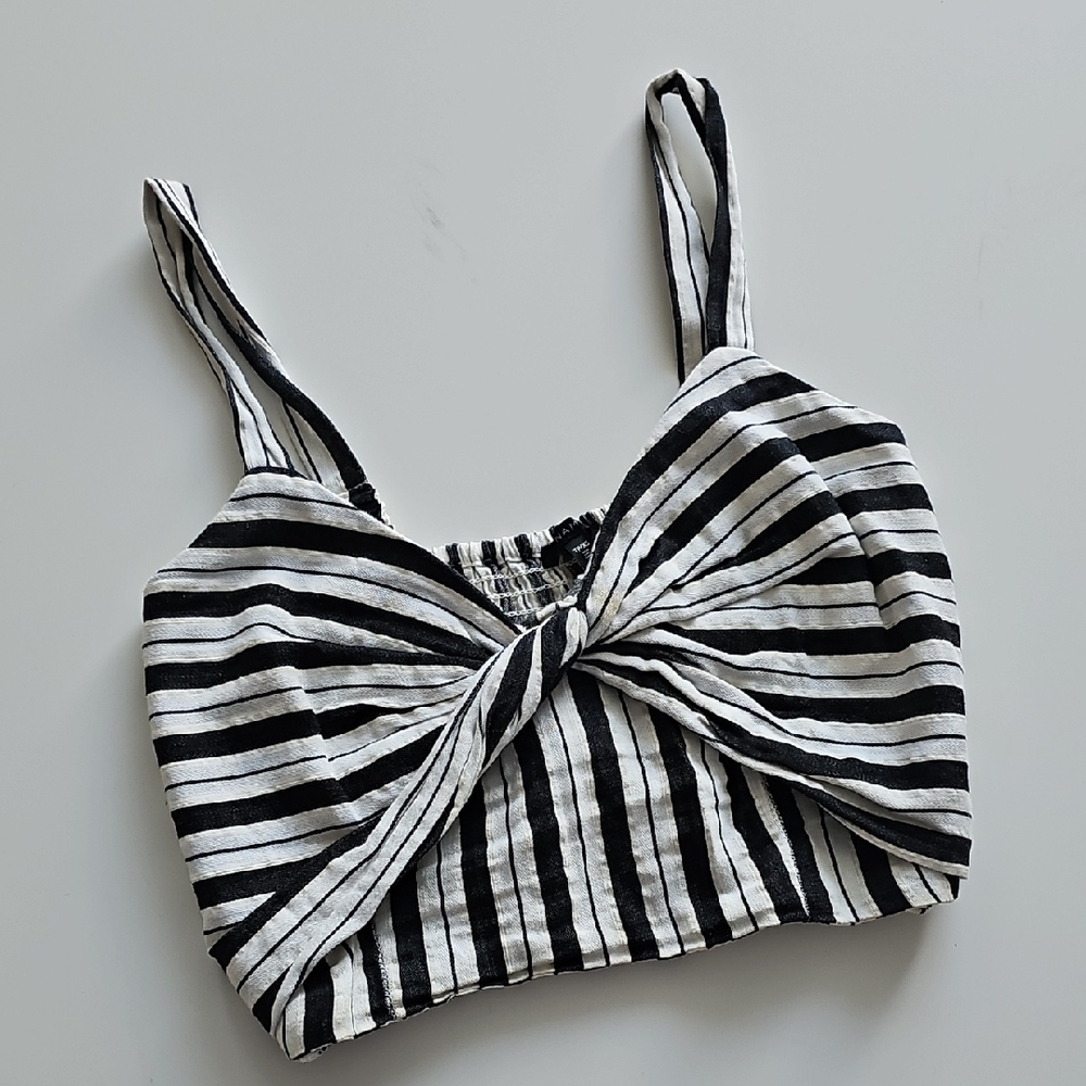 Dynamite Black and White Striped Crop Top
